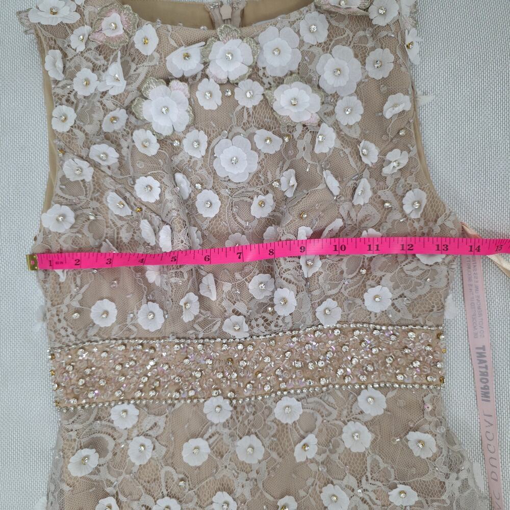 Mac Duggal Nude Ivory Floral Applique Sleeveless Midi Dress Size 0 NWT+I - Picture 8 of 12